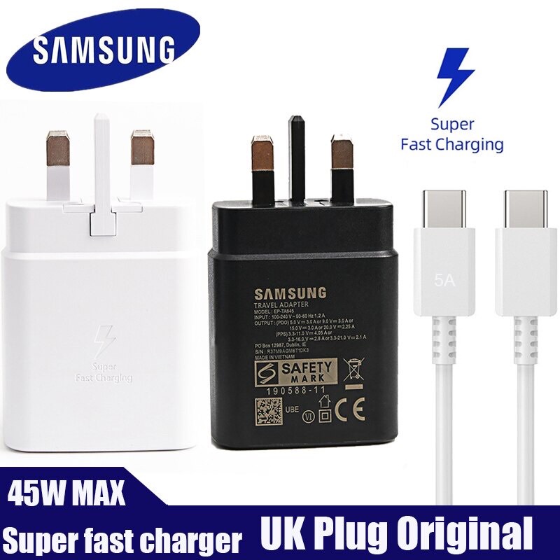 Samsung Fast Charger 45W UK Plug Super Fast PD Type C To Type C Cable For Galaxy S21 ultra S20 A72 A71 A91 Note10 Note20 Z Flip 3 Tab 7 Plus USB-C adapter