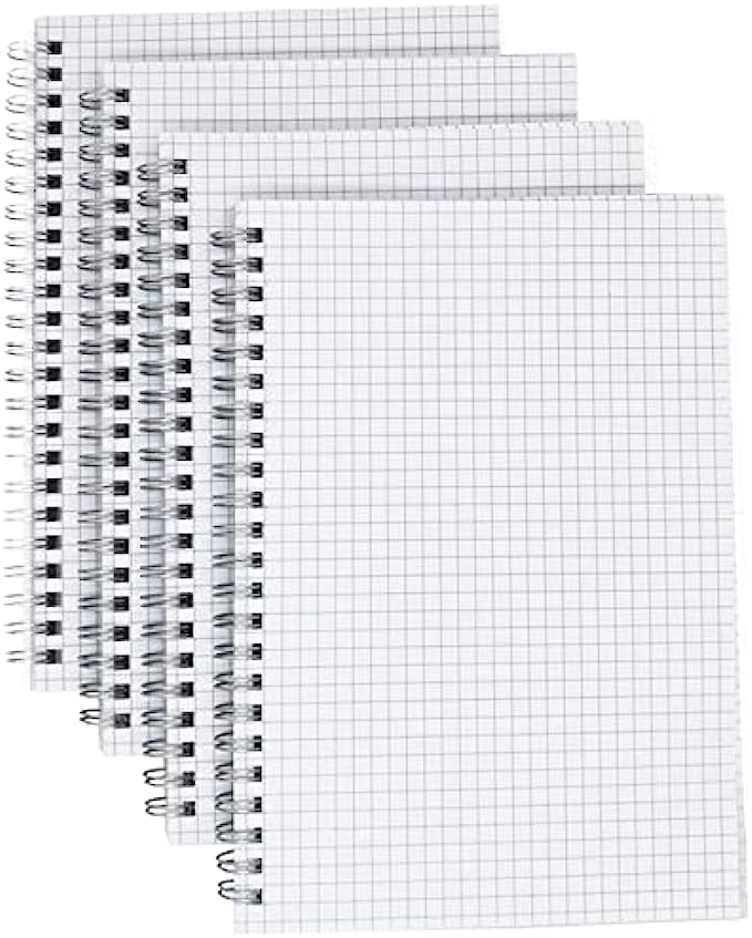 AUSTARK A5 Square Grid Spiral Notebook 4 Pack, 5.7&quot;x 8.1&quot;, 80 Sheet, Soft Transparent Cover Wirebound Notebooks for Office School Supplies Drawing Writing